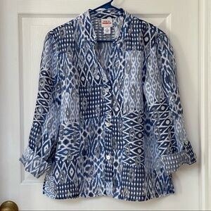 Ruby Rd. Favorites Women’s Geometric Button Down Sheer  Shirt size 8